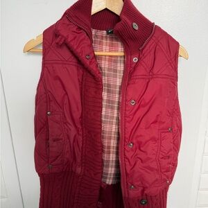 Mango Burgundy Quilted Vest with Plaid Lining